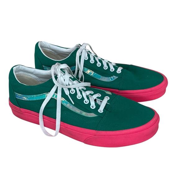 Custom Vans Old Skool Platform Sneakers Men's Size 13 Vibrant Green Pink Canvas - Picture 1 of 8